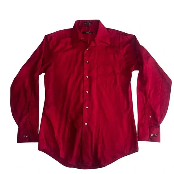 Geoffrey Beene Fitted Sateen Red Shirt size Medium 15.5" 34/35 sleeve - Picture 1 of 4